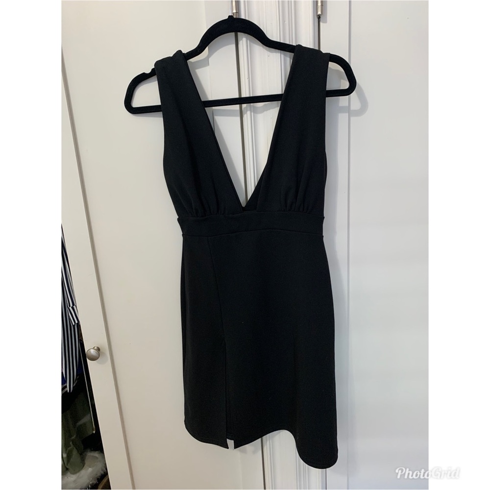 Nasty gal black mini deep v dress with slit